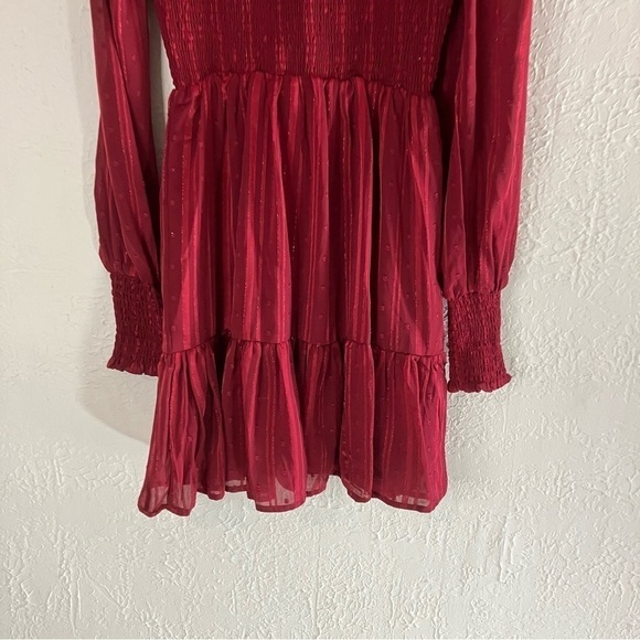 Lulu’s Cheerful Charmer Wine Red Lurex Long Sleeve Mini Dress - Picture 11 of 13